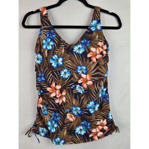 Lands' End Tankini Top Women's Size 2 Brown Floral Swimsuit Swim Underwire Top